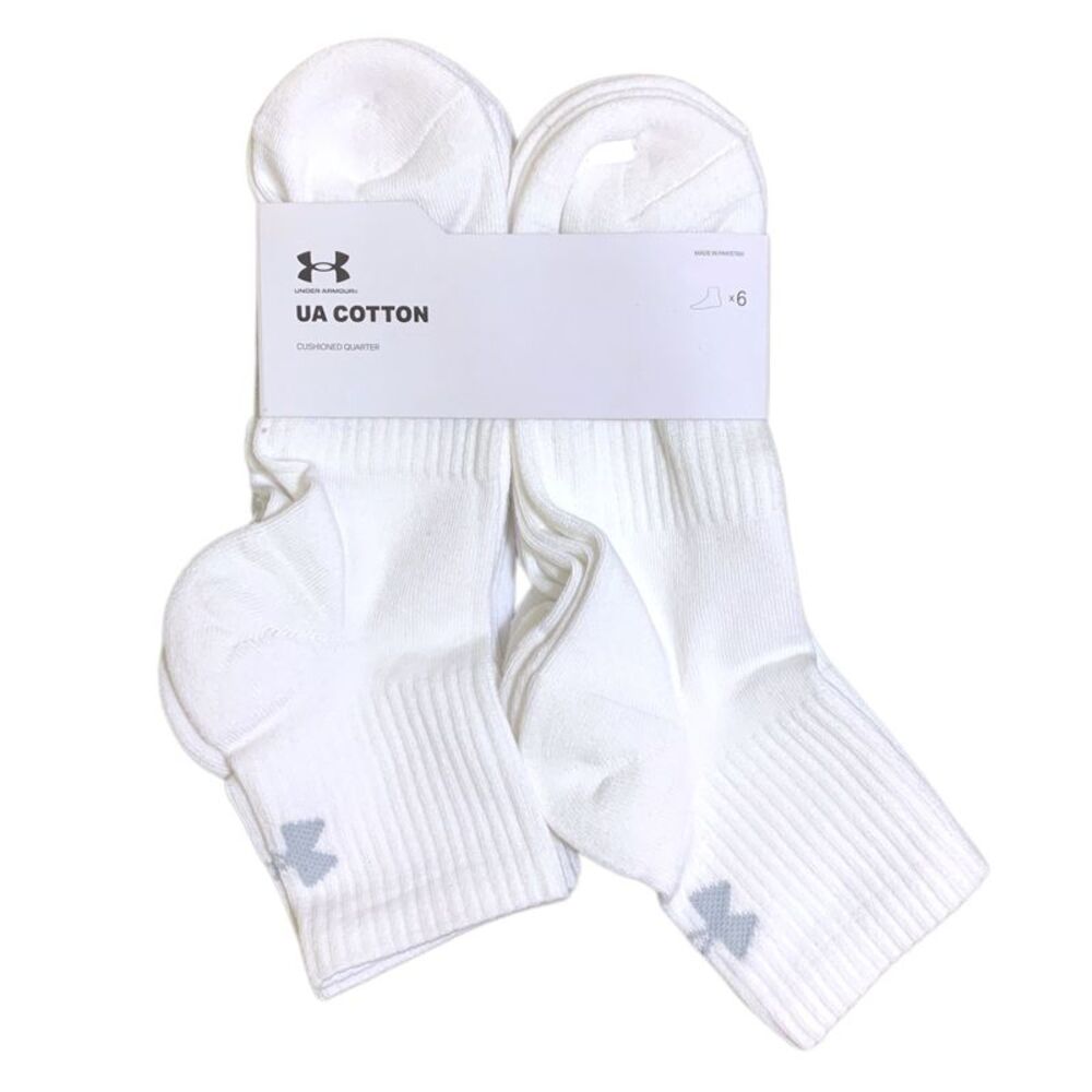 Under Armour UA Cotton Cushioned Quarter Sock, 6-Pack - White
